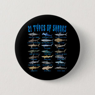 Badge Rond 5 Cm Amateurs De Requins 21 Types De Requins Animaux Oc