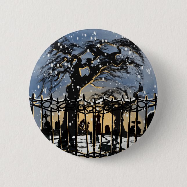 Badge Rond 5 Cm Ambiance de cimetière enneigé (Devant)