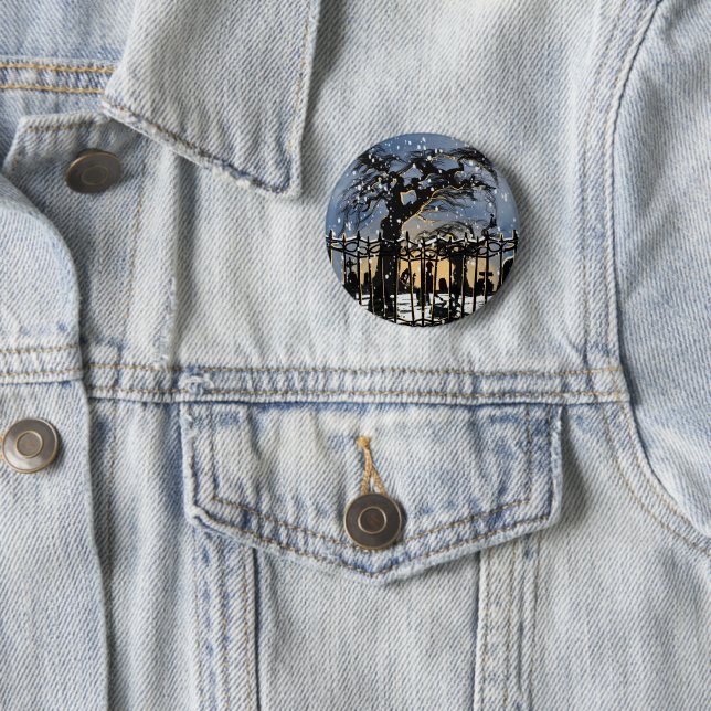 Badge Rond 5 Cm Ambiance de cimetière enneigé (En situation)