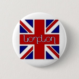 Badge Rond 5 Cm Ambigram de "Londres" sur le drapeau BRITANNIQUE