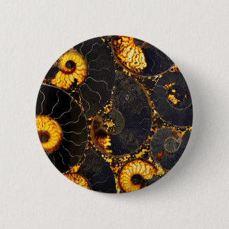 Badge Rond 5 Cm Ambre doré noir Nautilus motif, fossile