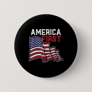 Badge Rond 5 Cm America First US Flag Memorial Day 4 juillet Homme
