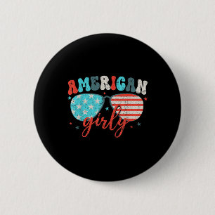 Badge Rond 5 Cm Américaine Fille Lunettes De Soleil Drapeau Améric
