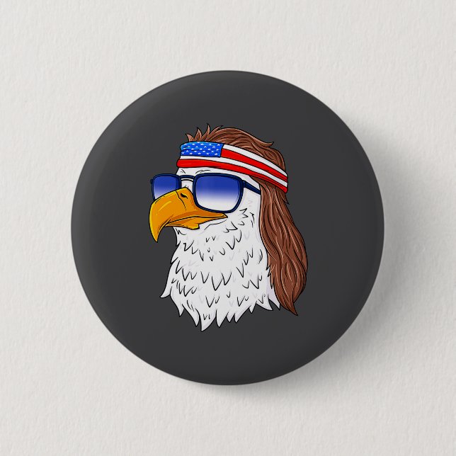 Badge Rond 5 Cm American Bald Eagle Mullet 4th Of July Funny Usa  (Devant)