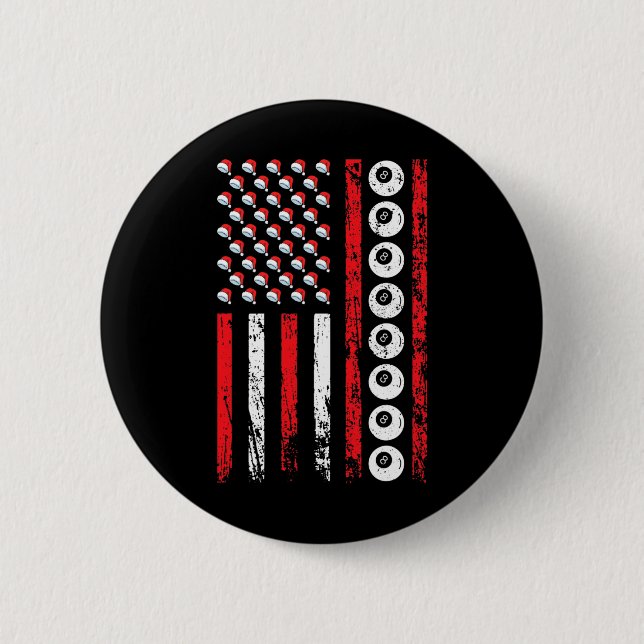 Badge Rond 5 Cm American Cue Sports Drapeau Noël Billard Athle (Devant)
