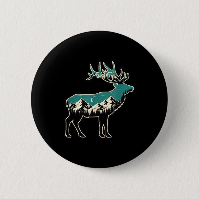 Badge Rond 5 Cm American Elk Lover Dad Retro Hunting  (Devant)