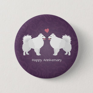 Badge Rond 5 Cm American Eskimo Chien Happy Anniversaire Design