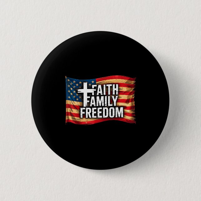 Badge Rond 5 Cm American Flag Faith Family Dom Christian  (Devant)