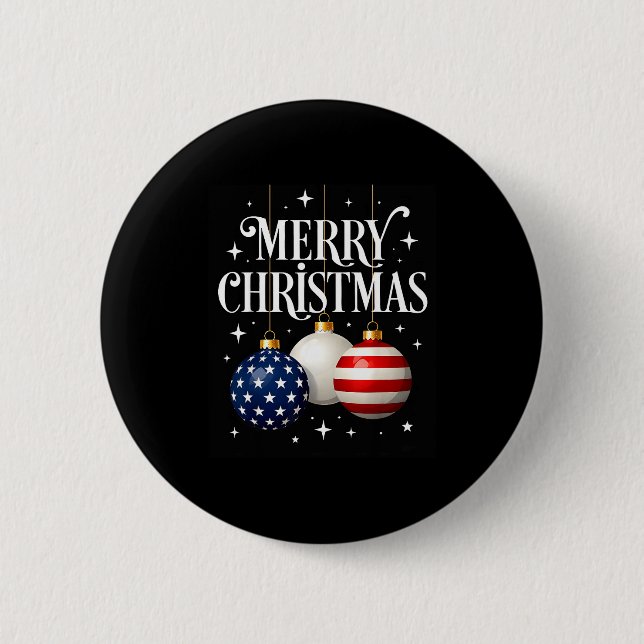Badge Rond 5 Cm American Flag Merry Christmas Tree Baubles Us Patr (Devant)