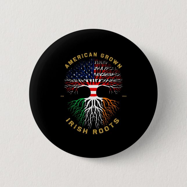 Badge Rond 5 Cm American Grown With Irish Roots Tree Usa Ireland F (Devant)