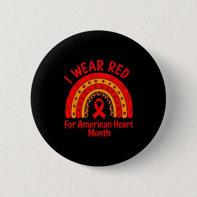 Badge Rond 5 Cm American Heart Disease Awareness Month Ribbon Red  (Devant)