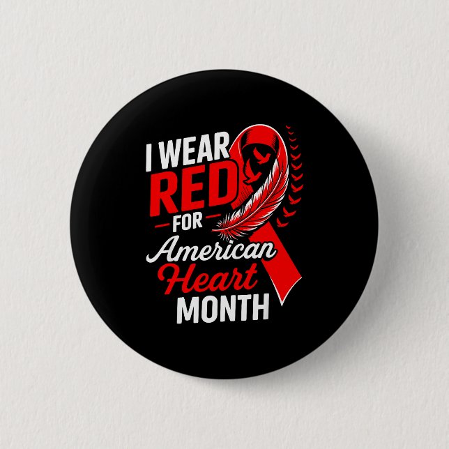 Badge Rond 5 Cm American Heart Disease Awareness Month Ribbon Red  (Devant)
