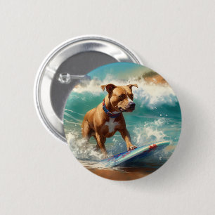 Badge Rond 5 Cm American Staffordshire Beach Surf Peinture