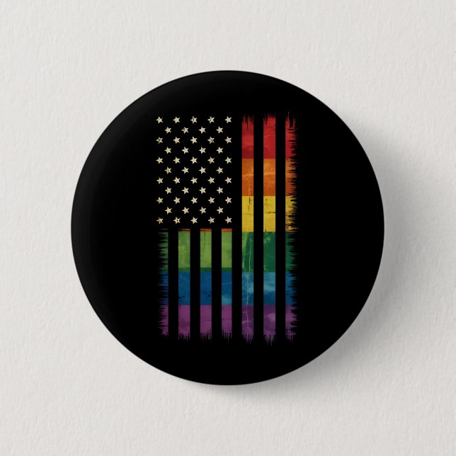 Badge Rond 5 Cm American USA Flag Rainbow Pride gay lesbienne LGBT (Devant)