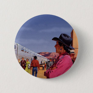 Badge Rond 5 Cm Amérindien vintage dans une gare