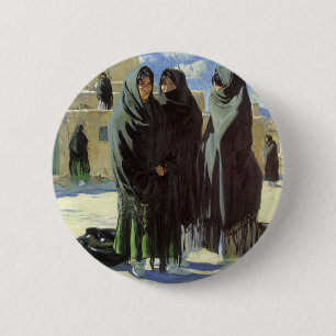 Badge Rond 5 Cm Amérindien vintage, Taos Girls par Walter Ufer