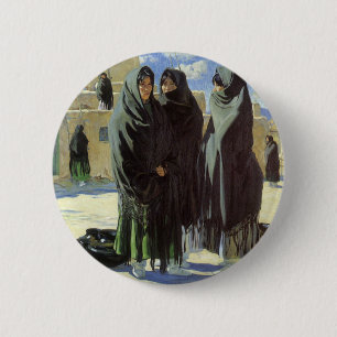 Badge Rond 5 Cm Amérindiens vintages, filles de Taos par Walter Uf