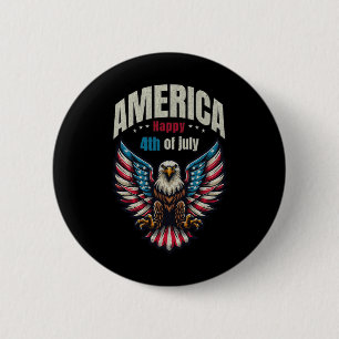 Badge Rond 5 Cm Amérique Joyeux 4 juillet - Hommes d'aigle patriot