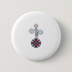 Badge Rond 5 Cm Amérique Patriotique Fleurs Feu d'Artifice Design 
