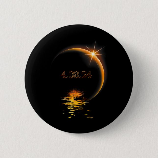 Badge Rond 5 Cm Amérique Totalité 04 08 24 Total Éclipse Solaire 2 (Devant)