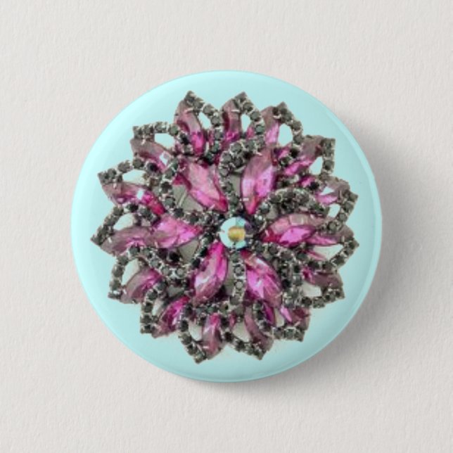 Badge Rond 5 Cm Améthyste et Diamants Noirs - fond bleu (Devant)