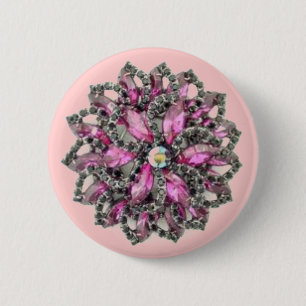 Badge Rond 5 Cm Améthyste et diamants noirs - fond rose