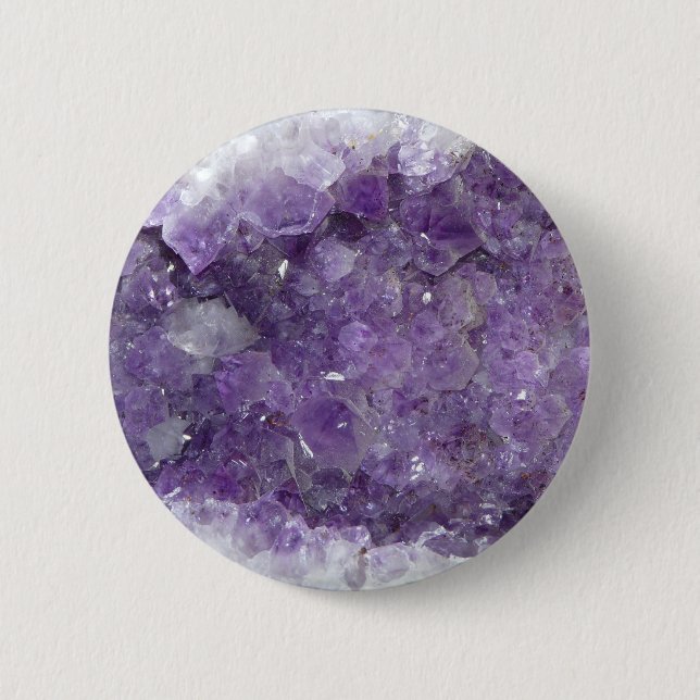 Badge Rond 5 Cm Améthyste Geode - pierre gemme en cristal violette (Devant)