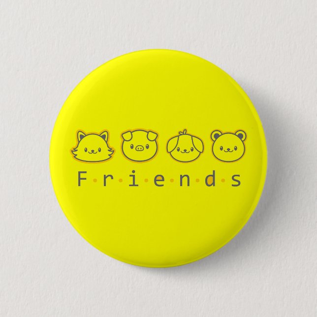 Badge Rond 5 Cm Amis animaux mignons se font face  (Devant)