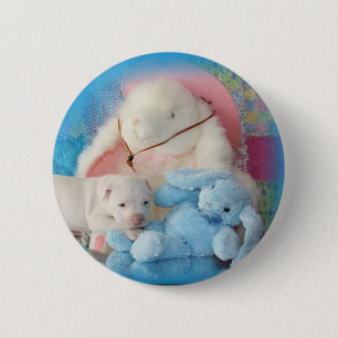 Badge Rond 5 Cm Amis blancs mignons de chiot et de lapin de Pâque