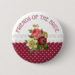 Badge Rond 5 Cm AMIS DE LA BRIDE Bourgogne Rose Mariage Bouton