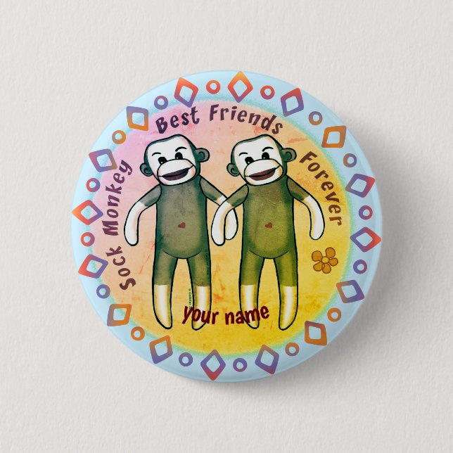 Badge Rond 5 Cm Amis Singe Chaussette  bouton épinglé (Devant)