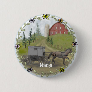 Badge Rond 5 Cm Amish Buggy Bouton d'épingle de visite