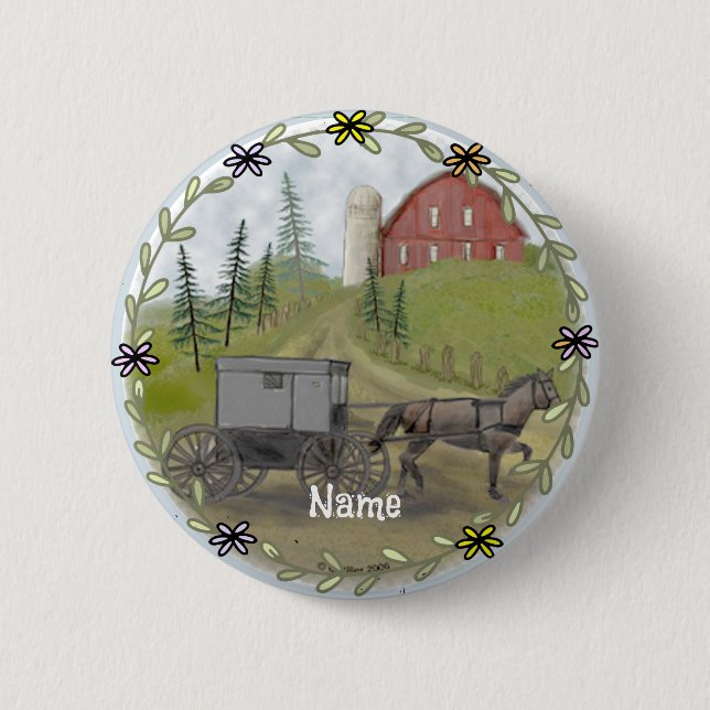 Badge Rond 5 Cm Amish Buggy Bouton d'épingle de visite (Devant)