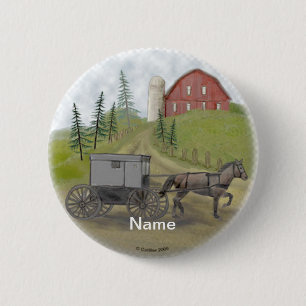 Badge Rond 5 Cm Amish Buggy pin de visite