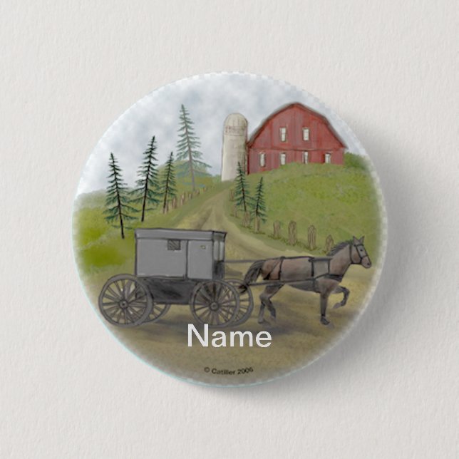 Badge Rond 5 Cm Amish Buggy Visite (Devant)