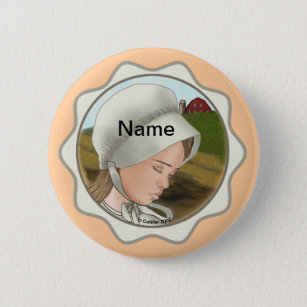 Badge Rond 5 Cm Amish Girl Bonnet nom personnalisé bouton épingle