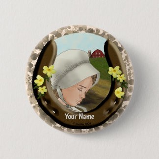 Badge Rond 5 Cm Amish Horseshoe Girl