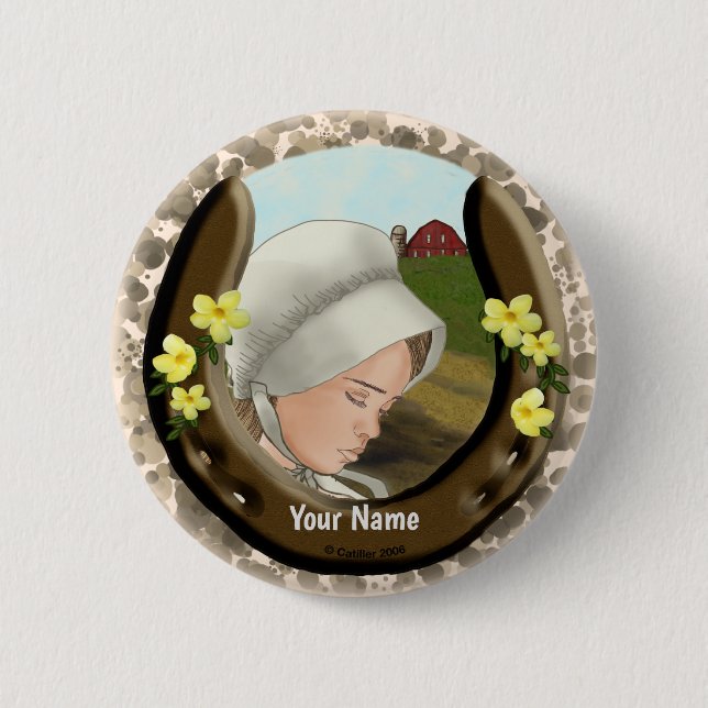 Badge Rond 5 Cm Amish Horseshoe Girl (Devant)