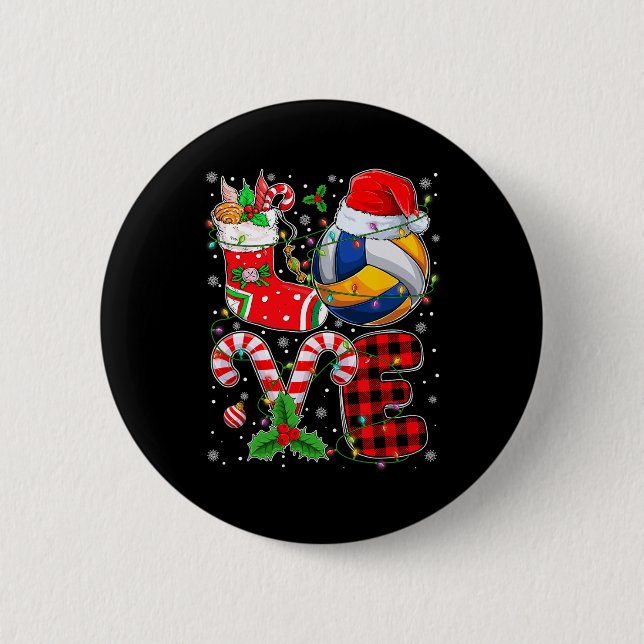 Badge Rond 5 Cm Amour amusant Volleyball Bal Santa Hat Christmas L (Devant)