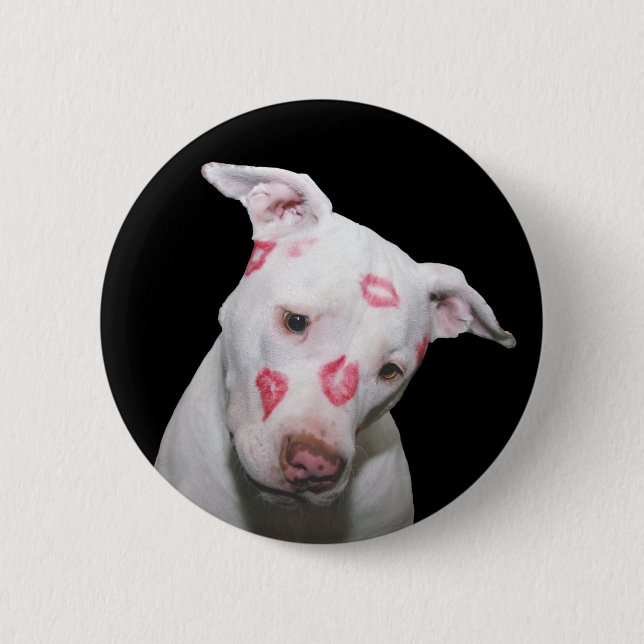 Badge Rond 5 Cm Amour blanc de chiot, scellé avec des baisers de (Devant)