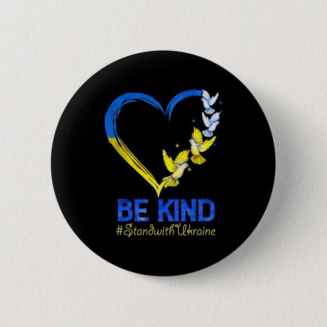 Badge Rond 5 Cm Amour Coeur Ukraine Dove Ukraine Be Kind Stind Wit (Devant)