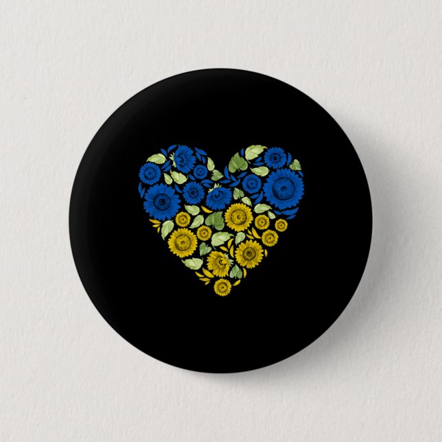 Badge Rond 5 Cm Amour Coeur Ukraine tournesol Ukraine Paix pour vo (Devant)