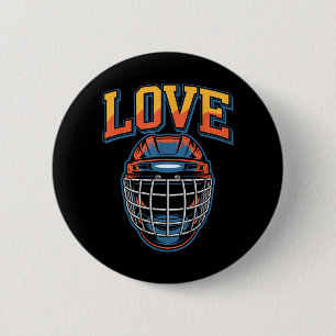 Badge Rond 5 Cm Amour de hockey rétro fleurs groovy et casque