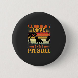 Badge Rond 5 Cm Amour de Pitbull Coucher de Soleil Rétro Chien