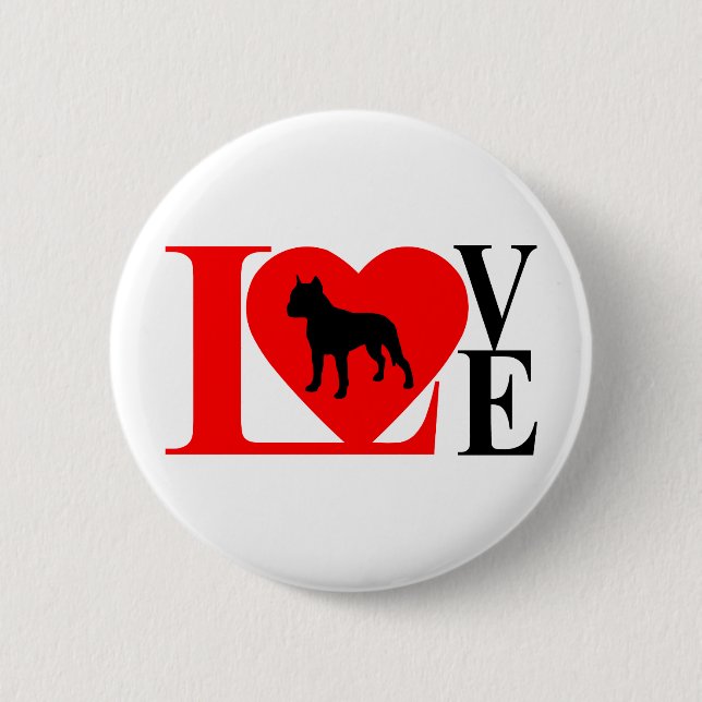 BADGE ROND 5 CM AMOUR DE PITBULL ROUGE ET NOIR (Devant)