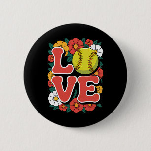Badge Rond 5 Cm Amour de Softball Fleur de Pouvoir Rétro Sports