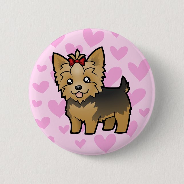 Badge Rond 5 Cm Amour de Yorkshire Terrier (cheveux courts avec (Devant)