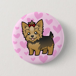 Badge Rond 5 Cm Amour de Yorkshire Terrier (cheveux courts avec