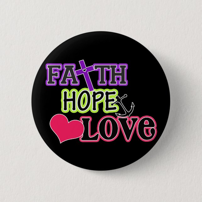 Badge Rond 5 Cm Amour d'espoir de foi (noir) (Devant)