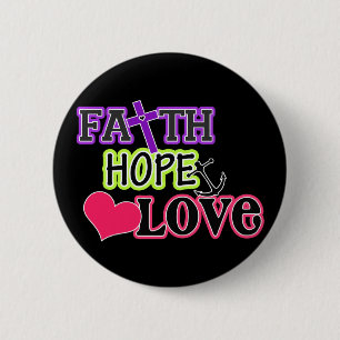 Badge Rond 5 Cm Amour d'espoir de foi (noir)